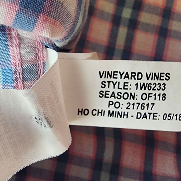 Vineyard Vines Mens Medium Whale Shirt Slim Fit Pink Aqua Blue Check Plaid Logo - Picture 8 of 9